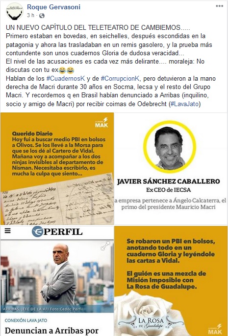 gervasoni captura publicacion de facebook