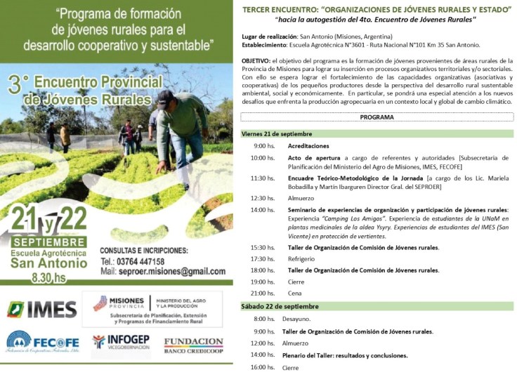 Programa encuentro de jovenes rurales 21 y 22 de sept
