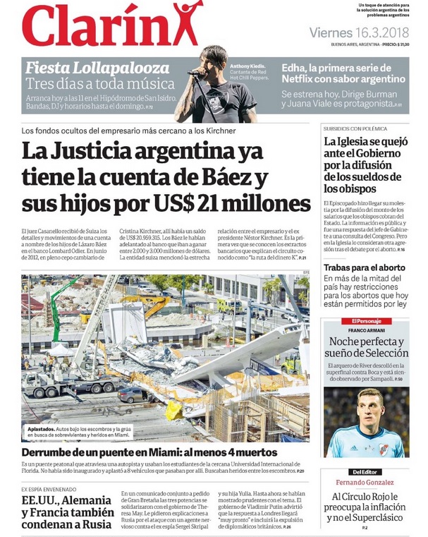 tapa clarin 16 marzo 2018