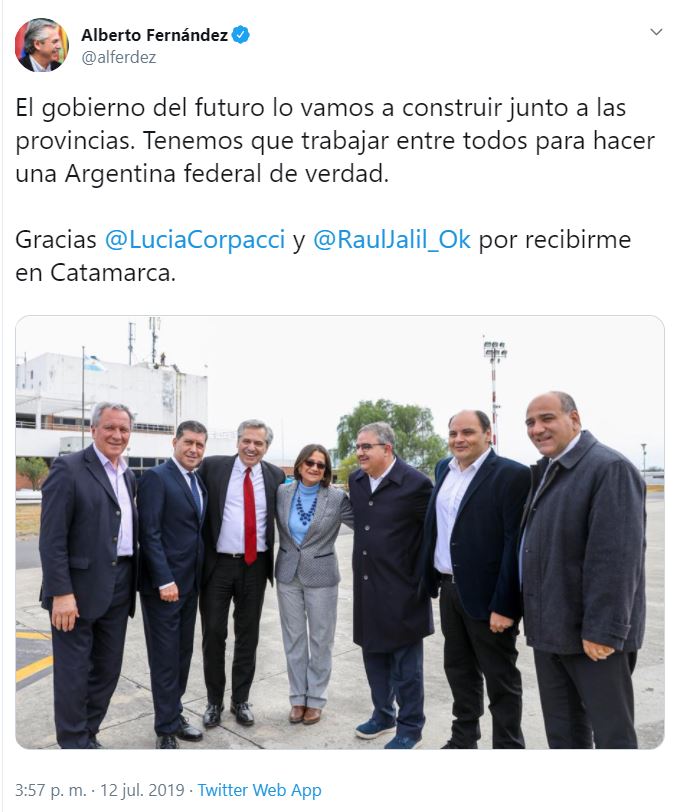 Captura twitt fernandez con gobernadores julio en catamarca
